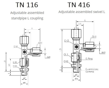 Тройник вертлюг (поворотное регулируемое соединение штуцер в тело с боку) TN116, TN416