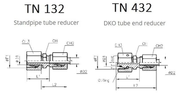 TN132, TN432 Редукционный адаптер (штуцер труба-с регулируемой гайкой)